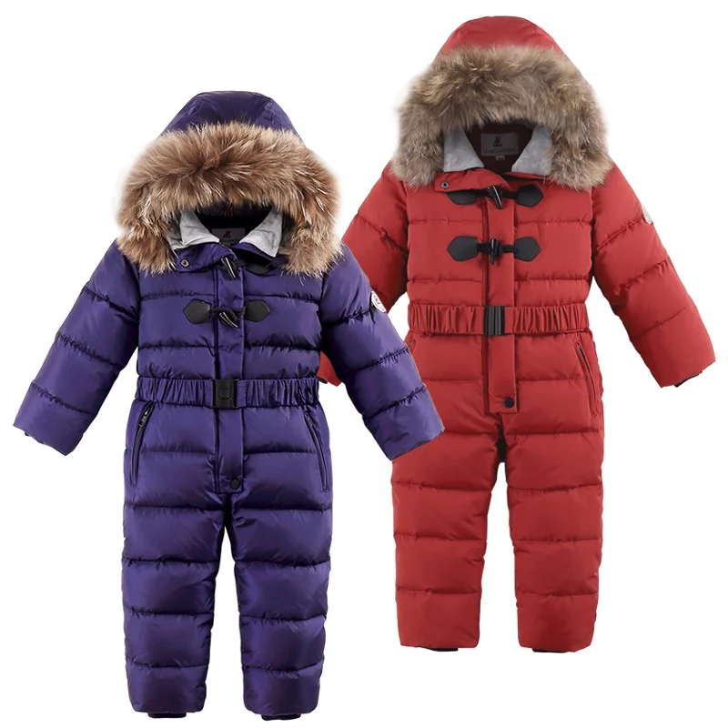 

-30 degrees winter new children's warm snow suit Boys blue ski down jacket Girls outdoor thickening jumpsuit down coat coveralls