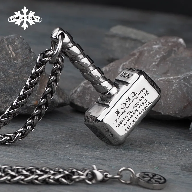 

Thor's Hammer Necklace Men's Cool Pendant Titanium Steel Retro Street Sweater Chain Long Cool Hip Hop Accessories
