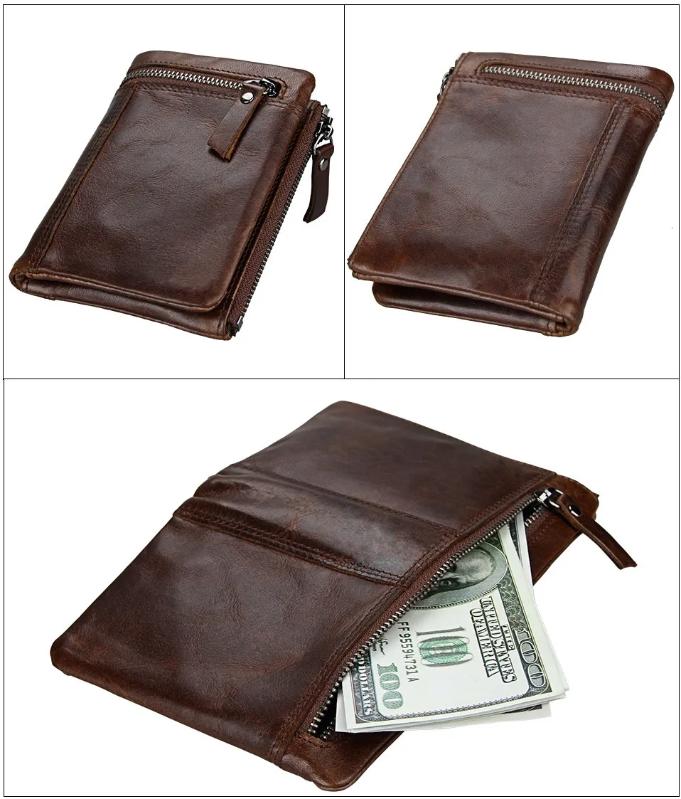 RFID Protection Wallet Men Vantage Short Wallets Genuine Leather Male Purse Card Holder Wallet Fashion Zipper Wallet Short