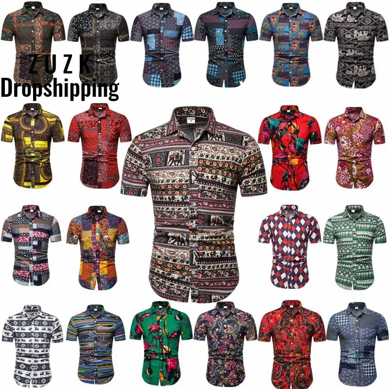 

ZUZK DropshippingNew Men's Hawaiian Print Series Summer New Men's Casual Short-sleeved Flower Shirt US SIZE