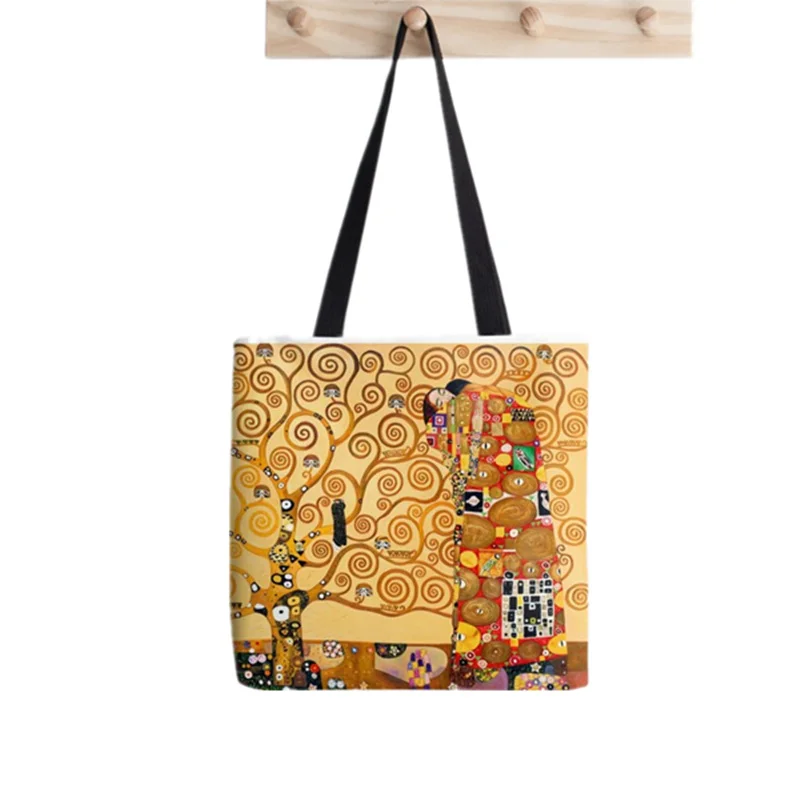 Shopper Gustav Klimt tree of life printed Tote Bag women Harajuku shopper handbag girl Shoulder shopping bag Lady Canvas Bag
