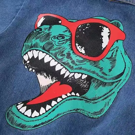 New Toddler Boy Jacket Jacket Cartoon Dinosaur Print Jacket Autumn Baby Denim Jacket Children Jacket Jacket Baby Clothing