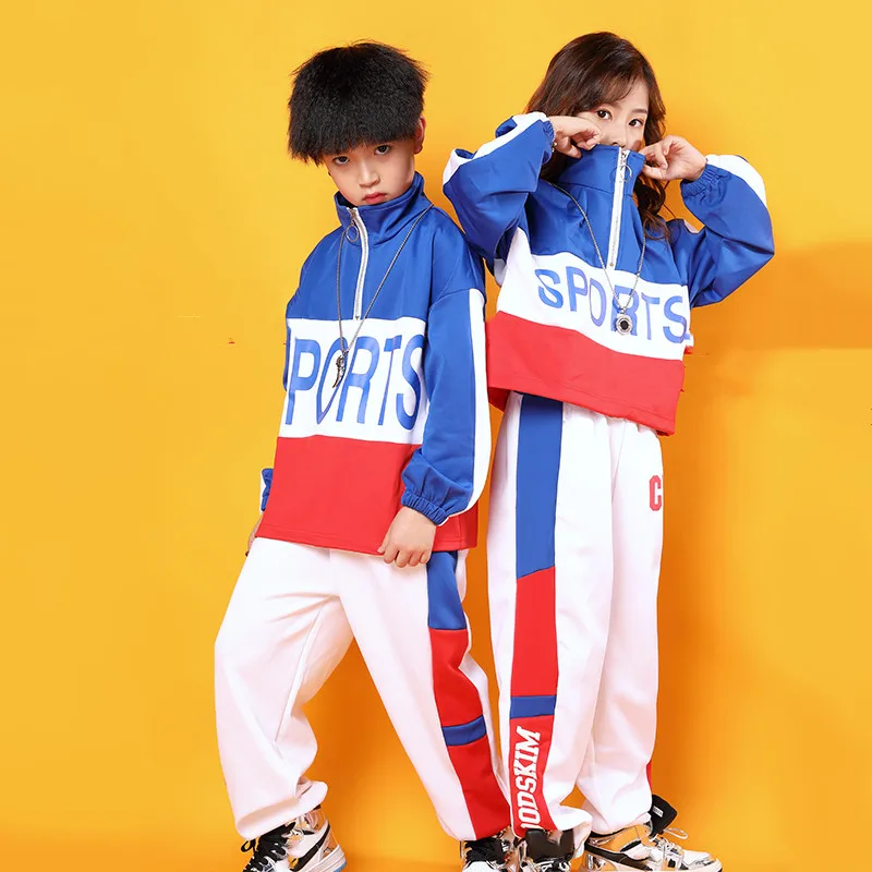 Kids Cool Hip Hop Clothing Stand Collar Jacket Coat Pullover Top Running Causal Pants for Girls Boys Jazz Dance Costumes Clothes (3)