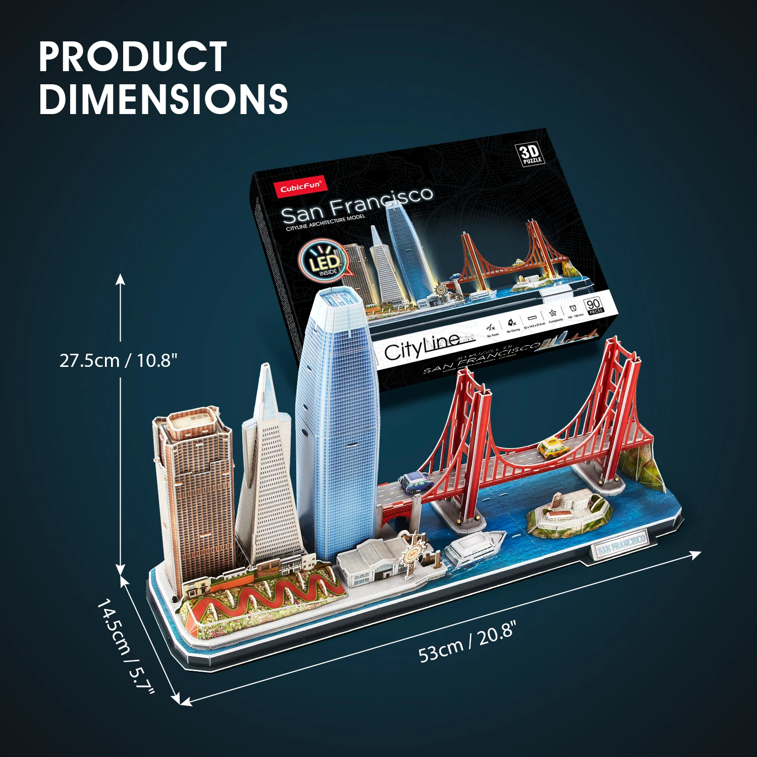CubicFun 3D Metal Puzzles For Kids Adults LED San Francisco City Architecture Model, Golden Gate Bridge,555 California Street 5