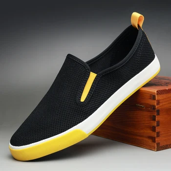 

Summer Mesh Net Men Canvas Vulcanize Shoes Ventilation Slip-On Designer Sneakers Breathable Wear-resistant Leisure Loafer Shoes