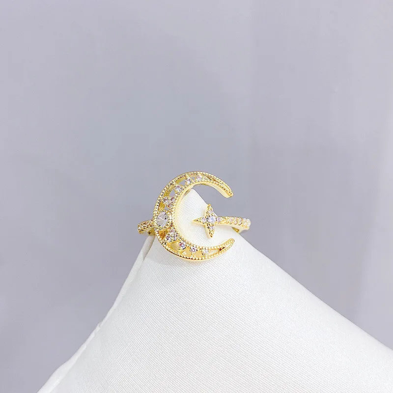 

LUALA New Cute Moon and Star Adjustable Rings with AAA Zircon Bling Stone Women Fashion Wedding Engagement Jewelry