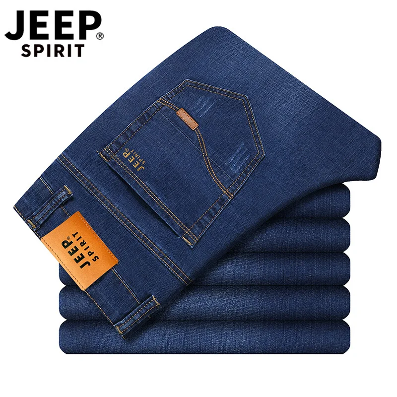 Джинсы мужские брендовые JEEP SPIRIT осенние джинсы Hombre хлопковые Умные повседневные мужские джинсы, мужские брюки прямые джинсы homme Размер 28-40 - Цвет: Синий