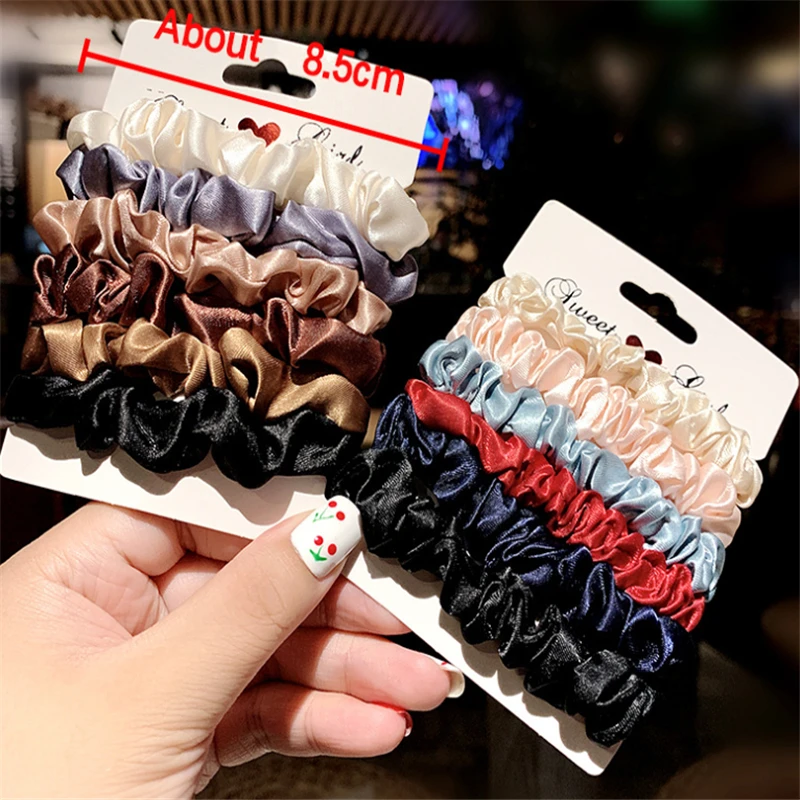 6PCS/Set Women Elegant Solid Elastic Hair Bands Scrunchies For Girls Sweet Ponytail Holder Rubber Headband Hair Accessories