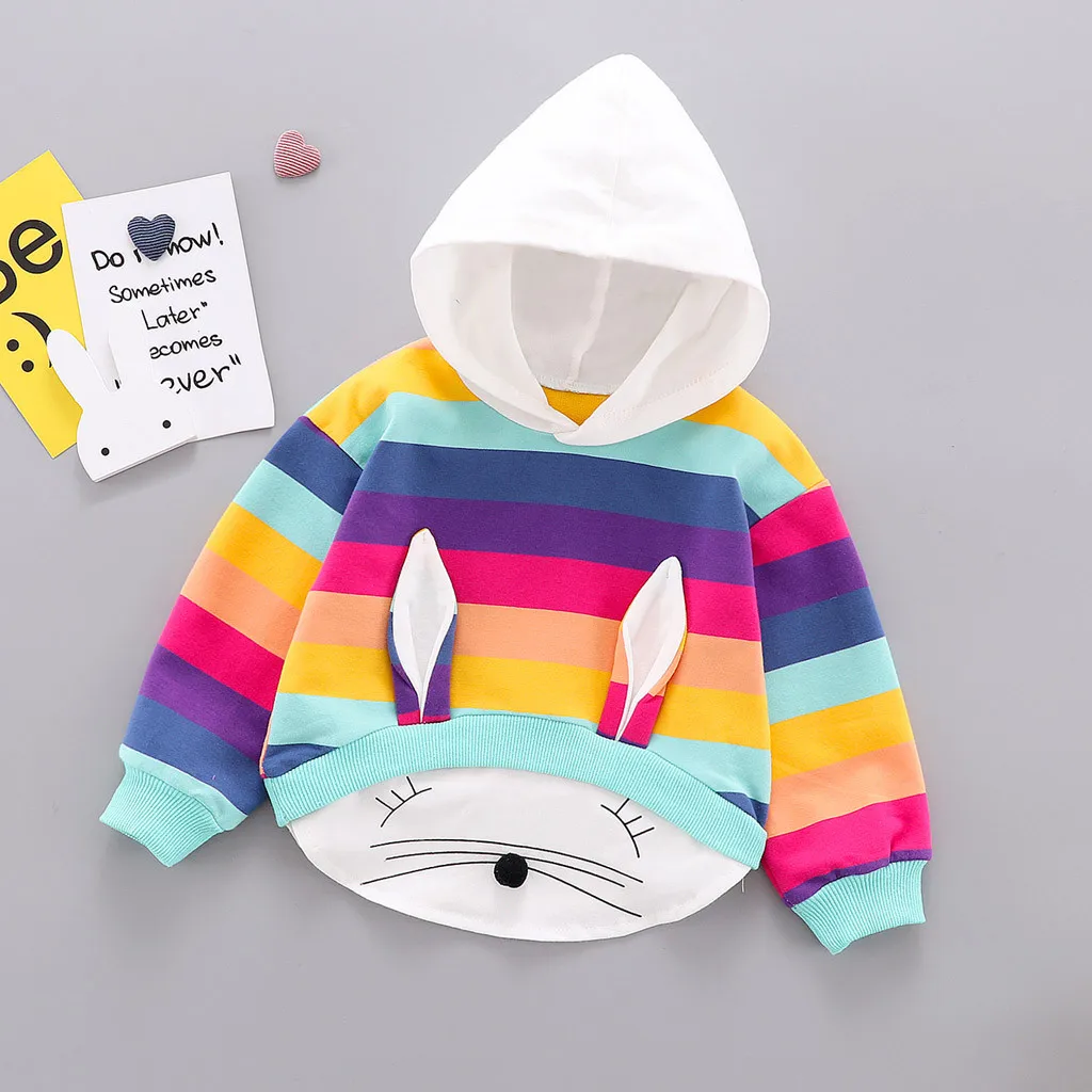 

Newborn Infant Baby Girls Boys Sweatshirt Ranibow 3d Rabbite Ear Print Hooded Pullover Casual Long Sleeve Hoodies Sweatshirt New