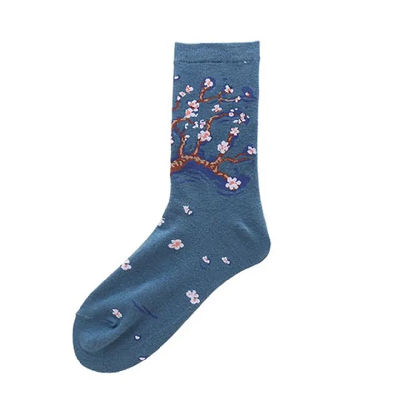 CUHAKCI, хлопковые носки, забавные, масляные, с рисунком, модные, счастливые носки, ночные, зимние, мужские, женские, с красочным принтом, Ван Гог, художественные носки, одна пара