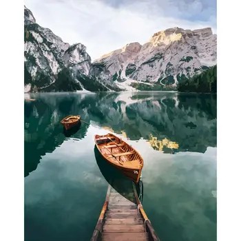 

Gatyztory Frame Mountain Lake DIY Painting By Numbers Landscape Handpainted Oil Painting Modern Home Art Canvas Painting 60x75cm
