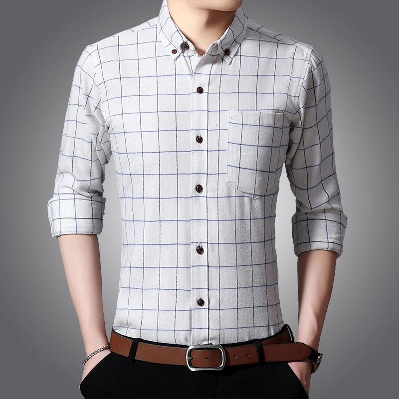 Новое поступление, осенние модные брендовые Для мужчин одежда Slim Fit Для мужчин рубашка с длинными рукавами Для мужчин клетчатая хлопковая Повседневное Для мужчин рубашка социальных размера плюс 5XL - Цвет: White-219