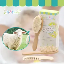3pcs/Set Custom Logo Newborn Wood Hair Brush Baby Soft Goat Hair Brush Head Massager Wool Natural Brush Comb Kids Hairbrush