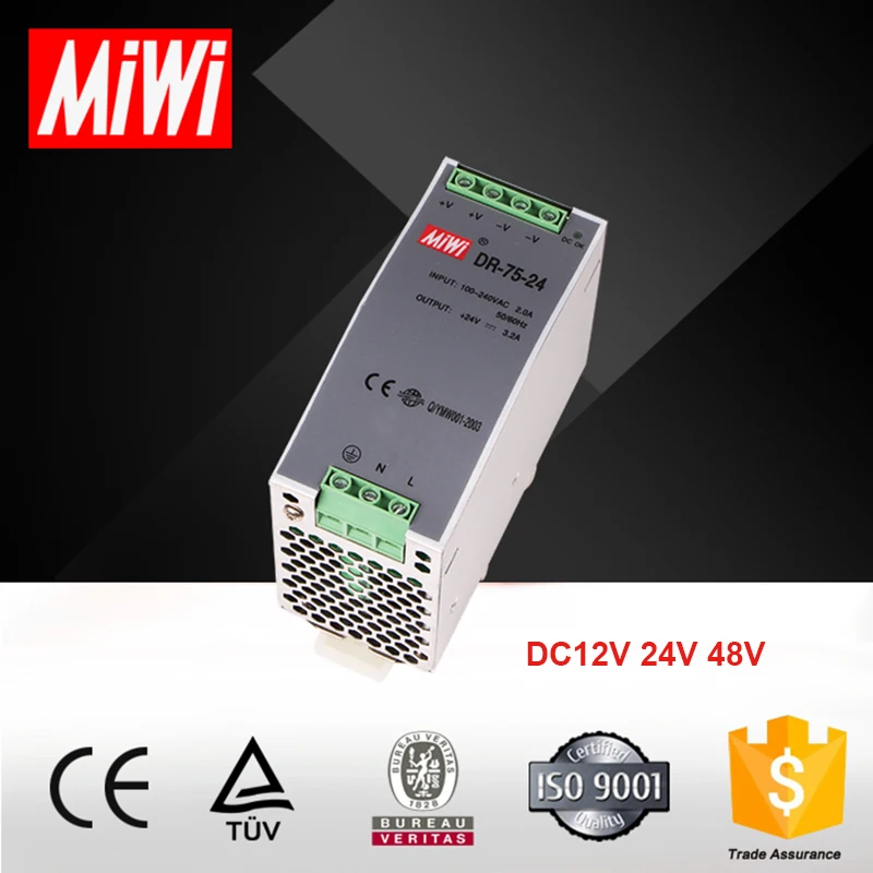 DC 12 В 24 в 48 6 3 a 2 A 1 Din Rail 75W Electrial AC DR-75-12 DR-75-24 DR-75-48 одиночный выходной импульсный