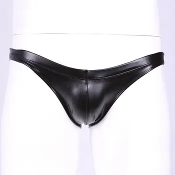 

Men briefs Sexy Low-rise Latex PU Bikini Briefs solid color Underwear Tight Soft Breathable underpants male Intimates Jockstrap