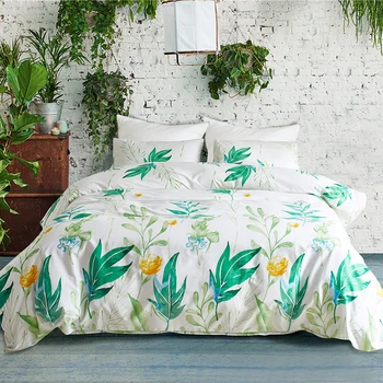 

Polyester Cotton Bedding Set Plants Printing Style Bed Set Pillow Duvet Cover Double Size Bedding Cover Set Home Textile