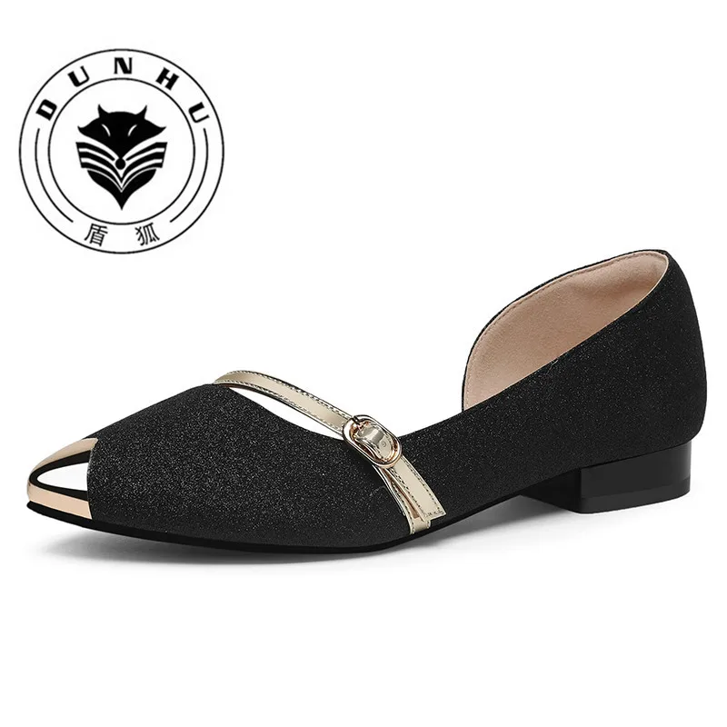 

Dunhu 2019 Spring New Style Pointed Toe Chunky Heel Casual Shoes Foot Covering Metal Side Cutouts Waterproof Platform WOMEN'S Sh