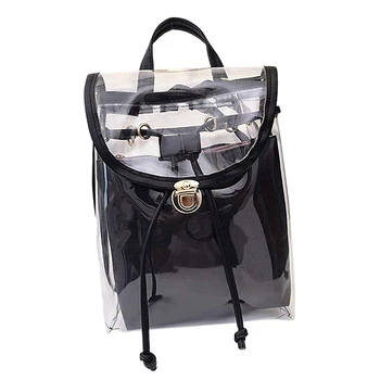 

LJL-Women's 2 in 1 Clear Fashion Backpack Transparent Travel Beach Shoulder Handbag Purse(Black)