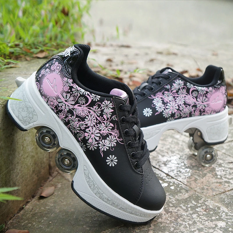 NEW-3 Hot Shoes Casual Sneakers Walk+Skates Deform Wheel Skates for Adult Men Women Unisex Couple Childred Runaway Skates Four-wheeled - Цвет: NEW-3