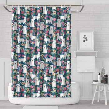 

Westie Dog Florals Shower Curtain Bath Curtain Liners Polyester Cloth Design Pattern Soft Decorative Space Bathroom Curtain 70.9