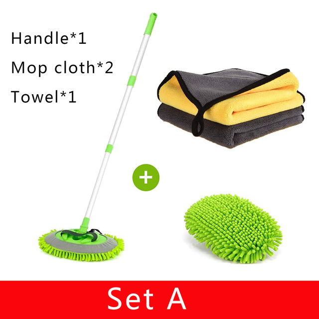 Three section Telescoping Car Wash Brush Mop Chenille Microfiber Broom Towel Set Auto Detailing Tire Brush Cleaning Tool
