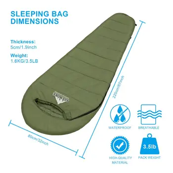 Agemore 220x80cm Envelope Winter Sleeping Bag Electric Heating Camping Sleeping Bag Outdoor Traveling Sleeping Bag Waterproof 2