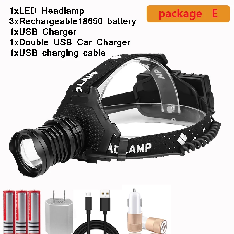Самый мощный XHP70.2 USB Перезаряжаемый светодиодный налобный фонарь XHP70 супер яркий налобный фонарь XHP50 для охоты, кемпинга, рыбалки - Испускаемый цвет: Package E