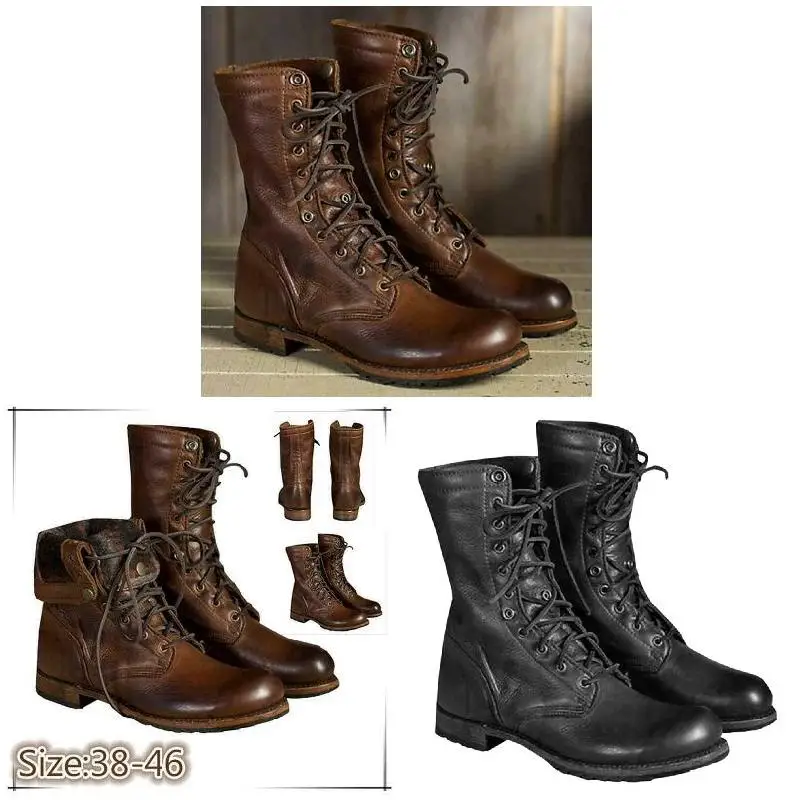 2019 New Retro Men Punk Motorcycle Boots Leather Lace Up Shoes Winter Solid Color Large Size Comfortable Shoes Male 2019 New Retro Men Punk Motorcycle Boots Leather Lace Up Shoes Winter Solid Color Large Size Comfortable Shoes Male