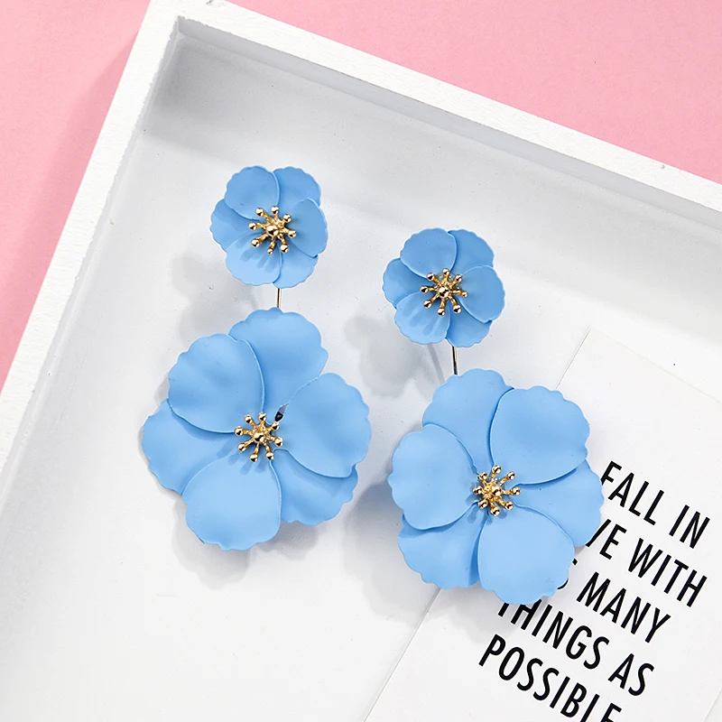 Женские серьги с двумя цветами AMORCOME разноцветные висячие цветочным узором