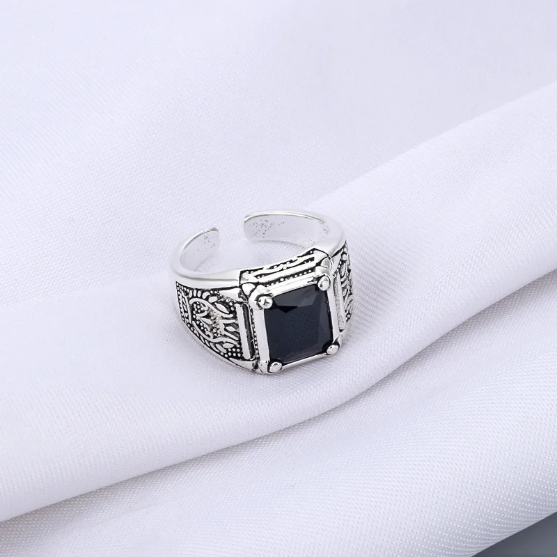 925 Sterling Silver Retro Black Crystal Men Ring Original Jewelry For Man Christmas Gift Never Fade silver rings silver ring