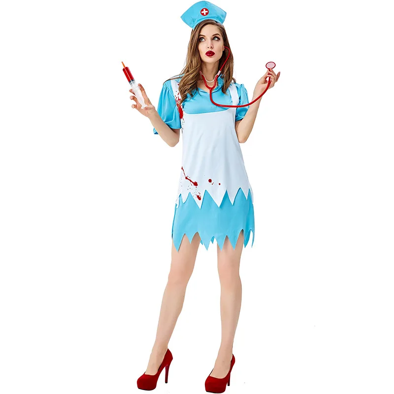 Scary Bloody Nurse Costume Cosplay For Adult Halloween Costume For Women Carnival Party Dress Up