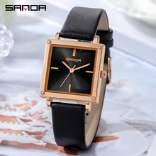 

Sanda Leather Red Watch Women Top Brand Luxury Dress Quartz Watches for Ladies an Waterproof Square Wriswatch Reloj Mujer 1068