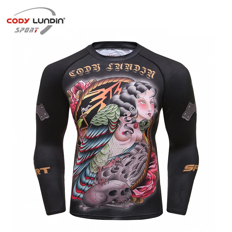 Рашгард Jiu Jusit футболка Mma мужские bjj gi боксерские Футболки с длинным рукавом Muay Thai футболки 3D Fightwear компрессионные для ММА колготки - Цвет: B