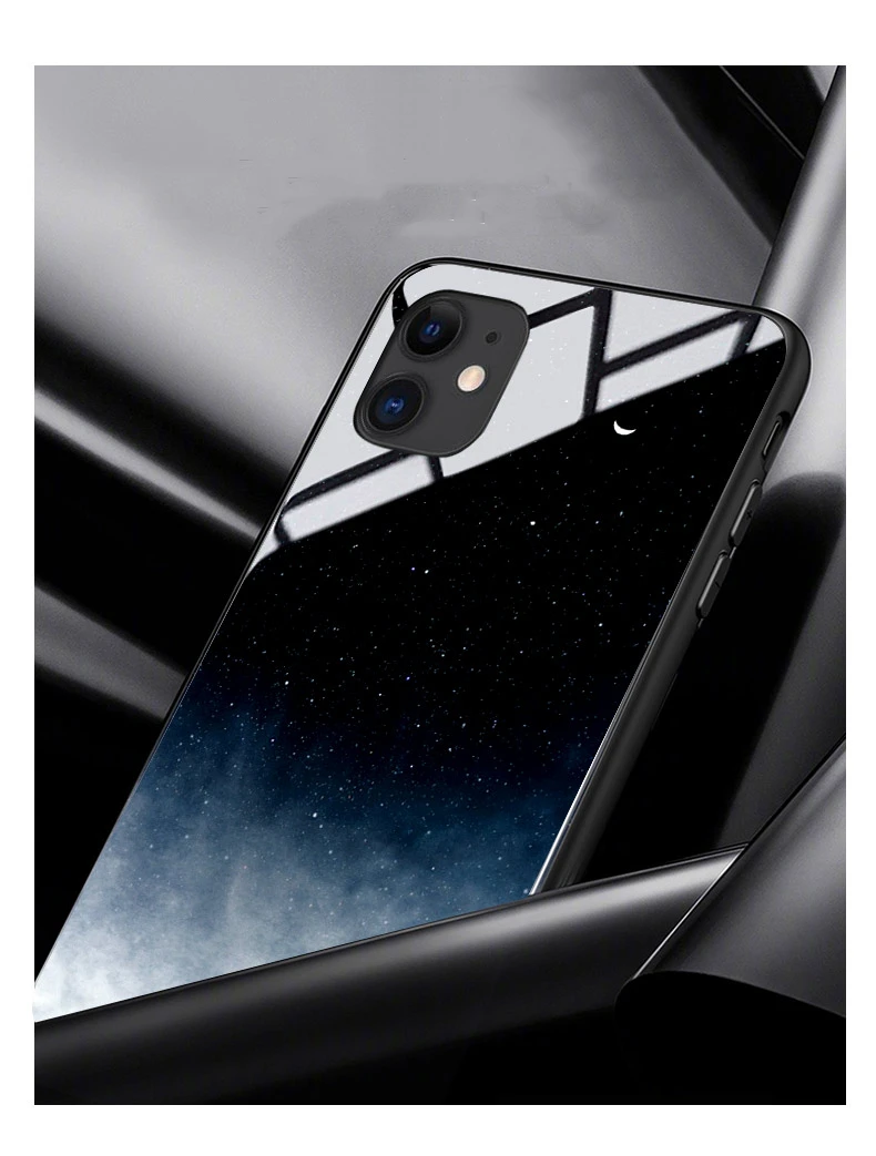 Чехол для телефона для iPhone 11 Pro Max, силиконовый чехол из закаленного стекла с рисунком звездного неба и небулы