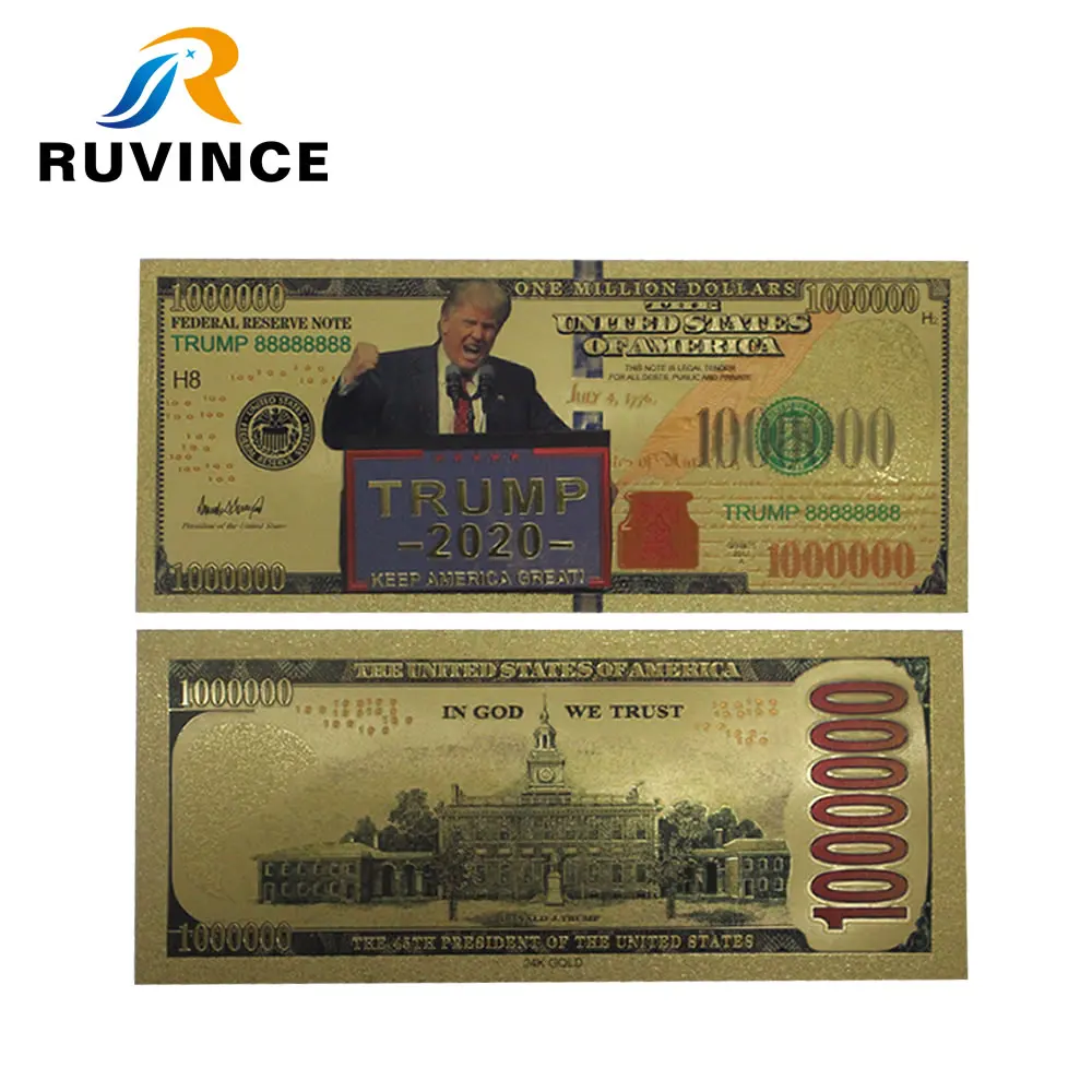 

Ruvince 10Pcs/Lot Colorful USA Trump Banknotes 1,000,000 Dollar Bills Banknote in 24K Gold Plated Paper Money For Gifts
