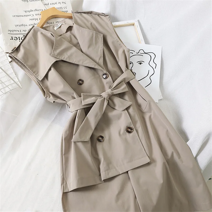 Gowyimmes New Autumn Slim Women Trench Dress Elegant Office Lady Sleeveless Dress Vestidos Winter Bottomings Vestido PD533