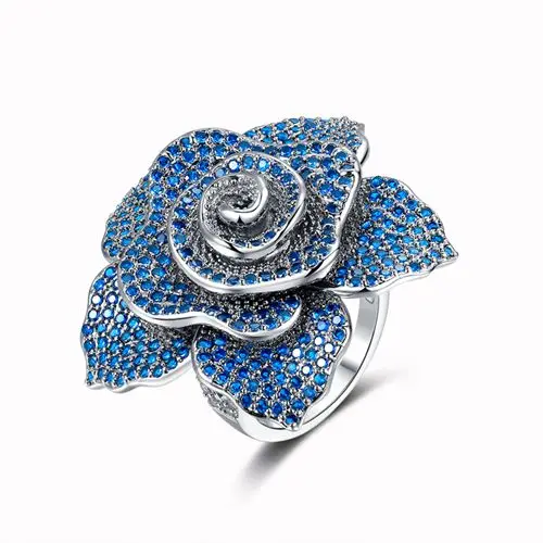 ERLUER брендовые ювелирные изделия кольца для женщин Мода серебро розовое золото заполнение Кристалл Циркон цветок Роскошные Свадебная вечеринка палец кольцо девушка - Цвет основного камня: blue ring