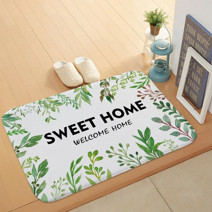 

Welcome Kitchen Rugs Doormat Green Leaves Carpet Floor Mat Nordic Anti-Slip Bathroom Bath Mat 40*60cm felpudo tapis de cuisine