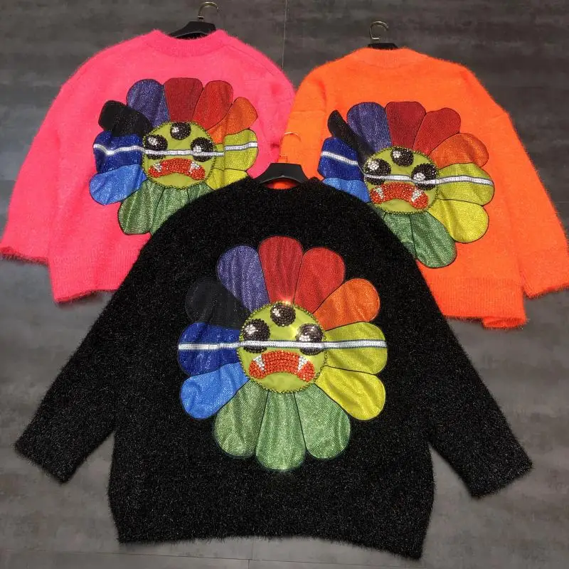Осенний Солнечный цветок горячий алмаз яркие шелковые Пушистый свитер