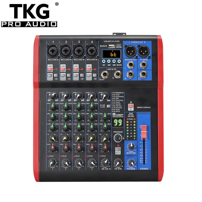 TKG 99 dsp эффект, включающим в себя гарнитуру блютус и флеш-накопитель USB платье для выступления на сцене звуковой динамик 6 канальный микшер микшерный пульт профессиональный звуковой микшер