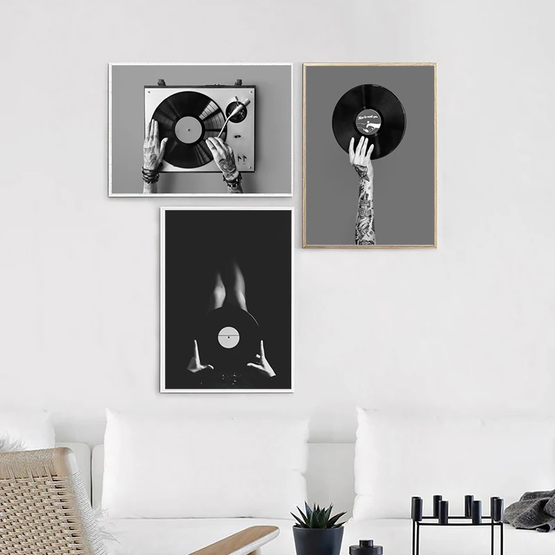 Black and White Vinyl Record Photo Poster Canvas Painting Vintage Music Wall Art Prints Musician Gift Music Studio Decor Picture calligraphy paintings easy