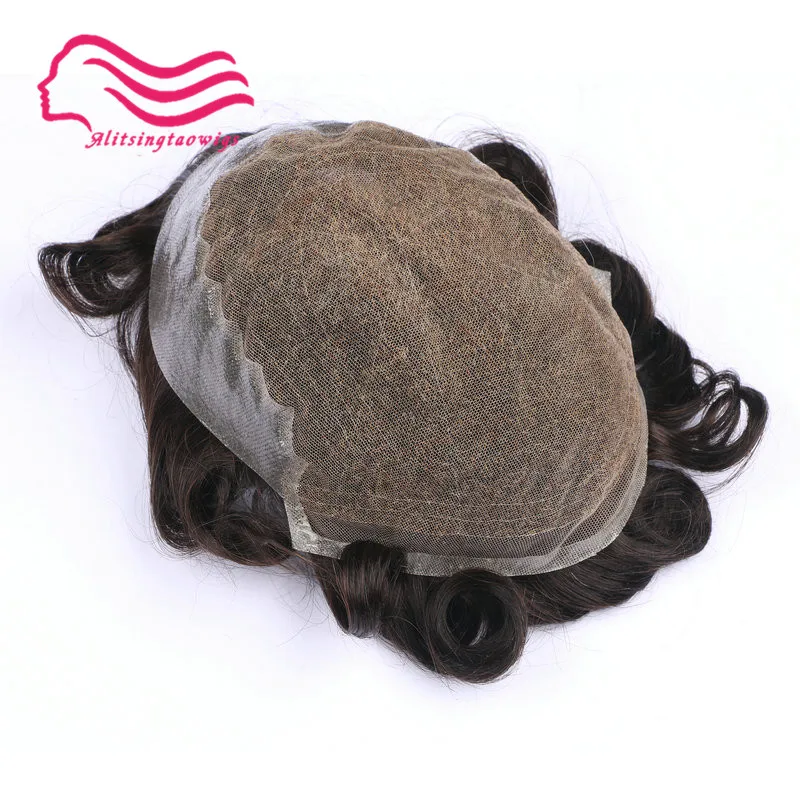 TsingtaowigHuman волосы прочные шиньоны Кружева Тонкий ПУ заменить мужчин t система для мужчин Toupees человеческие волосы шиньоны кружева и PU Q6base
