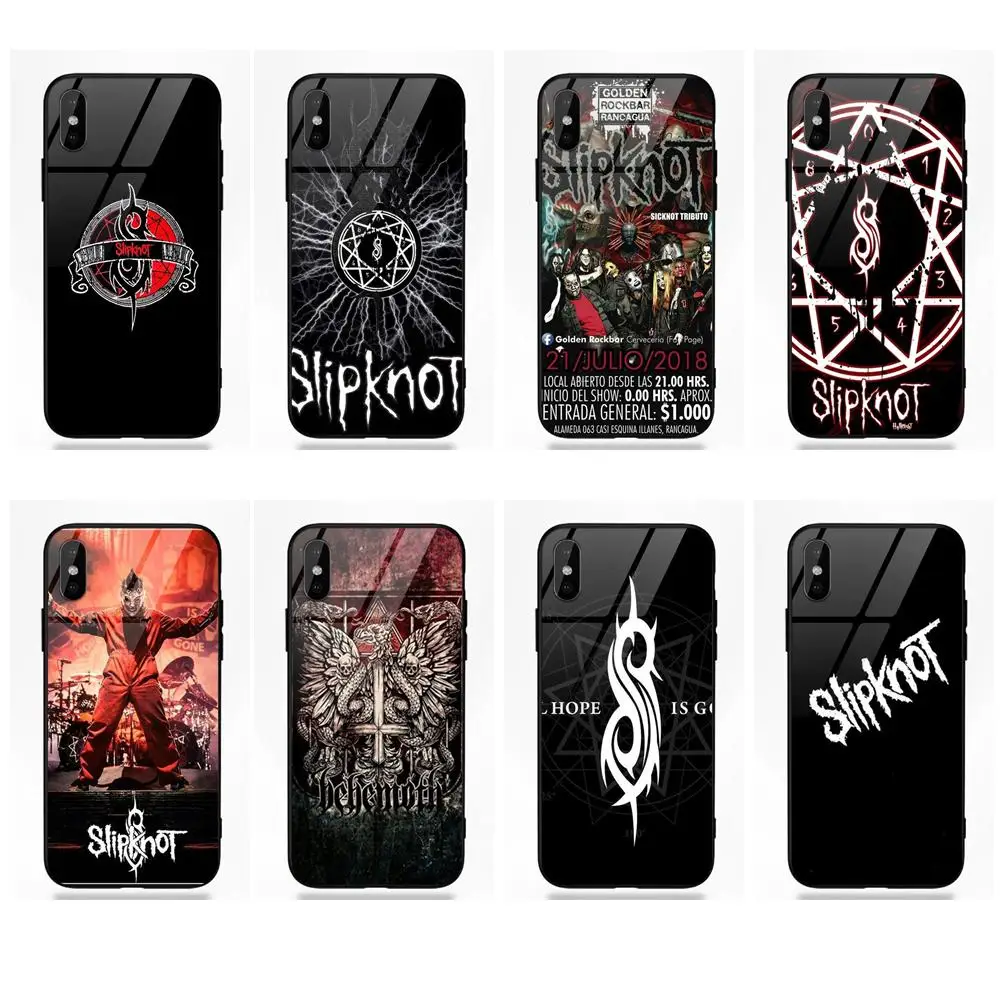 

Soft TPU Frame+Tempered Glass Cases Capa Popular Bands Punk Rock Slipknot For Apple iPhone X XS Max XR 5 5C 5S SE 6 6S 7 8 Plus