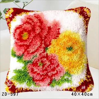 

Knooppakket Embroidery Pillowcase Latch Hook Rugs Needlework Tapestry Kit Knoopkussen Pillow Flower Knitting Diy Home Sofa Decor