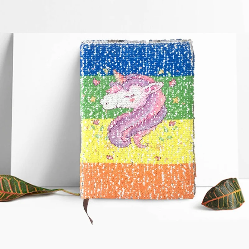 

1Pc A5 Notebook Reversible Sequin Unicorn Diary Notebook Cute Cartoon Rainbow Journal Diary Note Books
