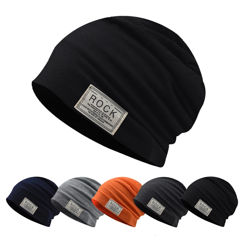 

Skullies Hat Beanie Hat Unisex Set head cap Thin section ROCK Letters printing knitting Turban Outdoor Beanie Hat