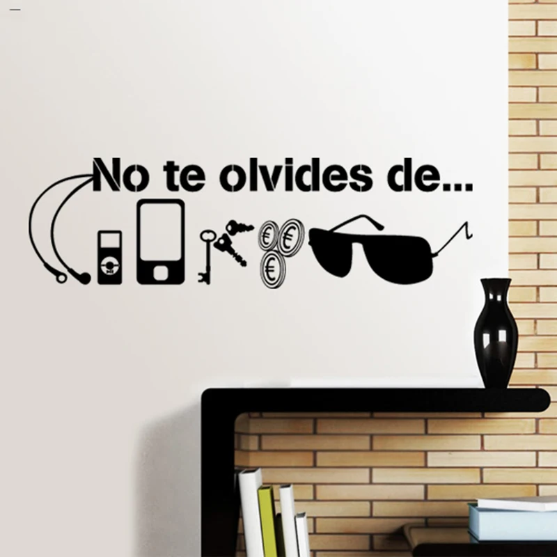 Modern Spanish Don't forget Quote Wall Sticker Entryway Living Room Spanish No Te Olvides de Key Glass Phone Wall Decal Vinyl (2)