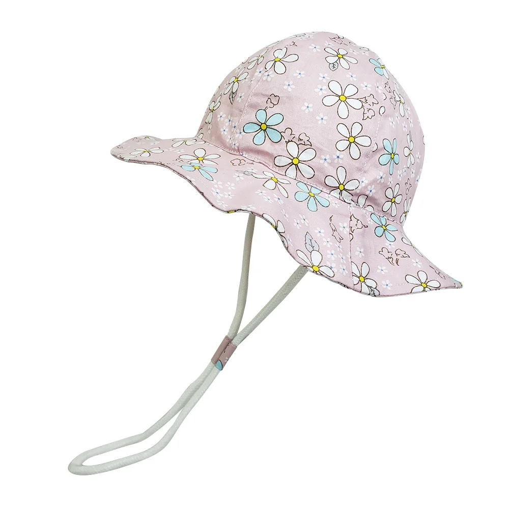 

Панама для девочек, летняя, Пляжная, с широкими полями, на шнурке, розовая, синяя, с цветами, праздничный, уличный аксессуар на весну