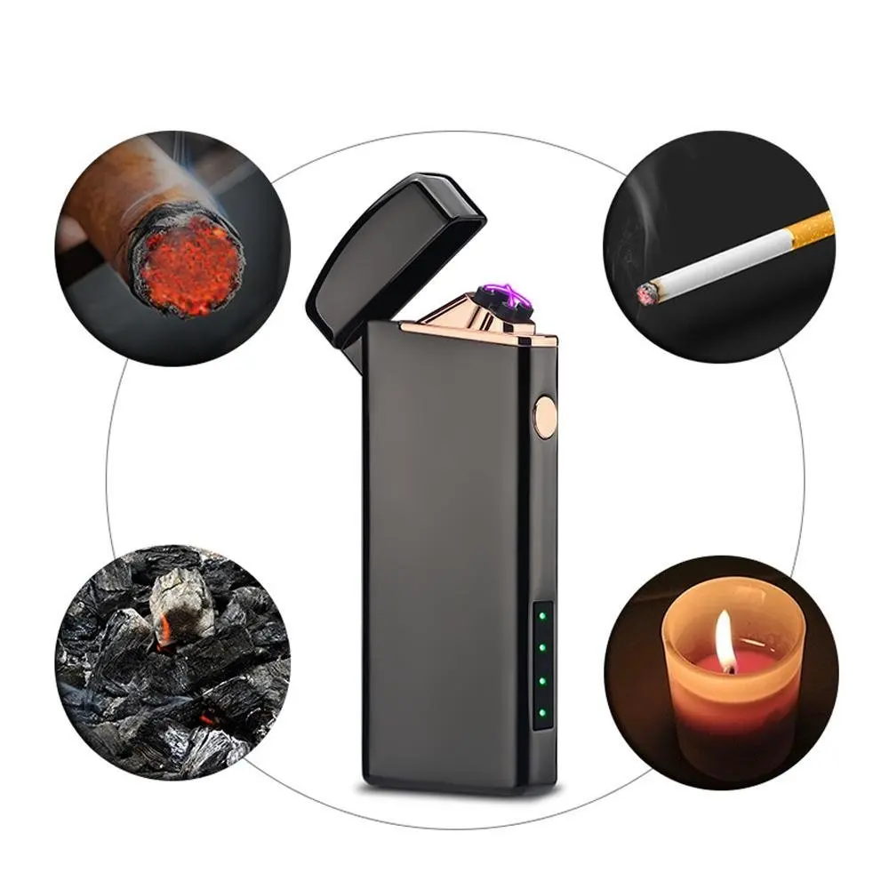 USB Электронная зажигалка плазменная двойная дуга зажигалки для сигар металлическая ветрозащитная турбо электрическая зажигалка для сигарет гаджеты для мужчин