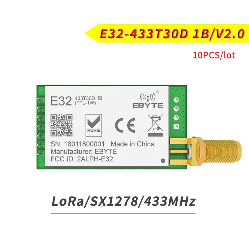 10 шт./лот E32-433T30D 1B V2.0 433 МГц SX1276 LoRa UART беспроводной трансивер IoT 30 дБм передатчик